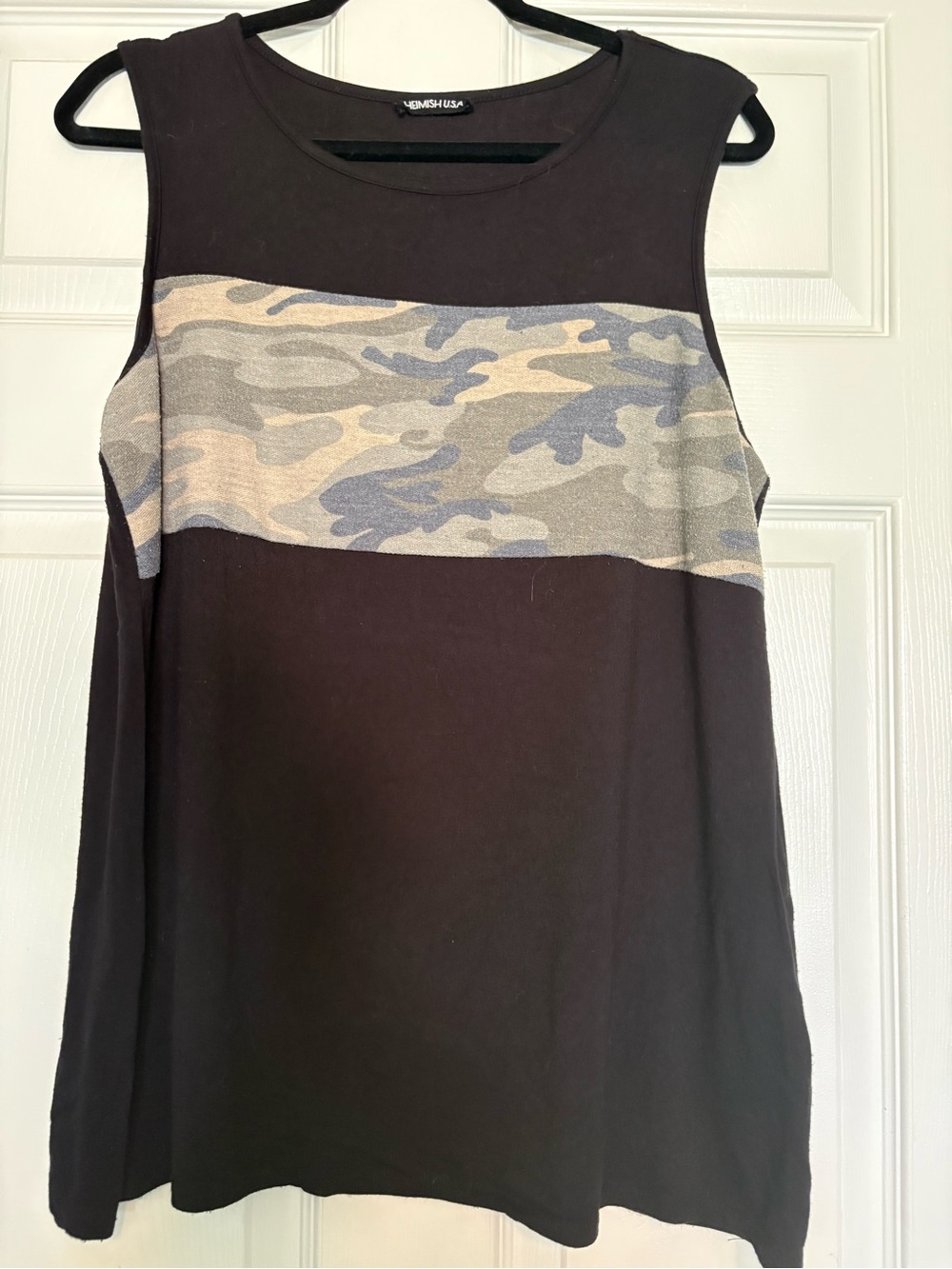 Black Sleeveless Top with Camo Accent